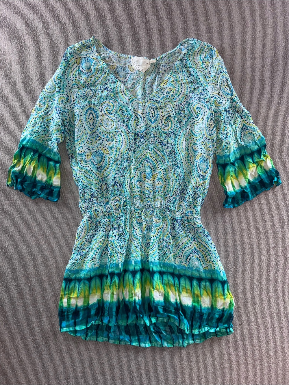 Green Dragon size medium Teal and Lime green Paisley Tunic top